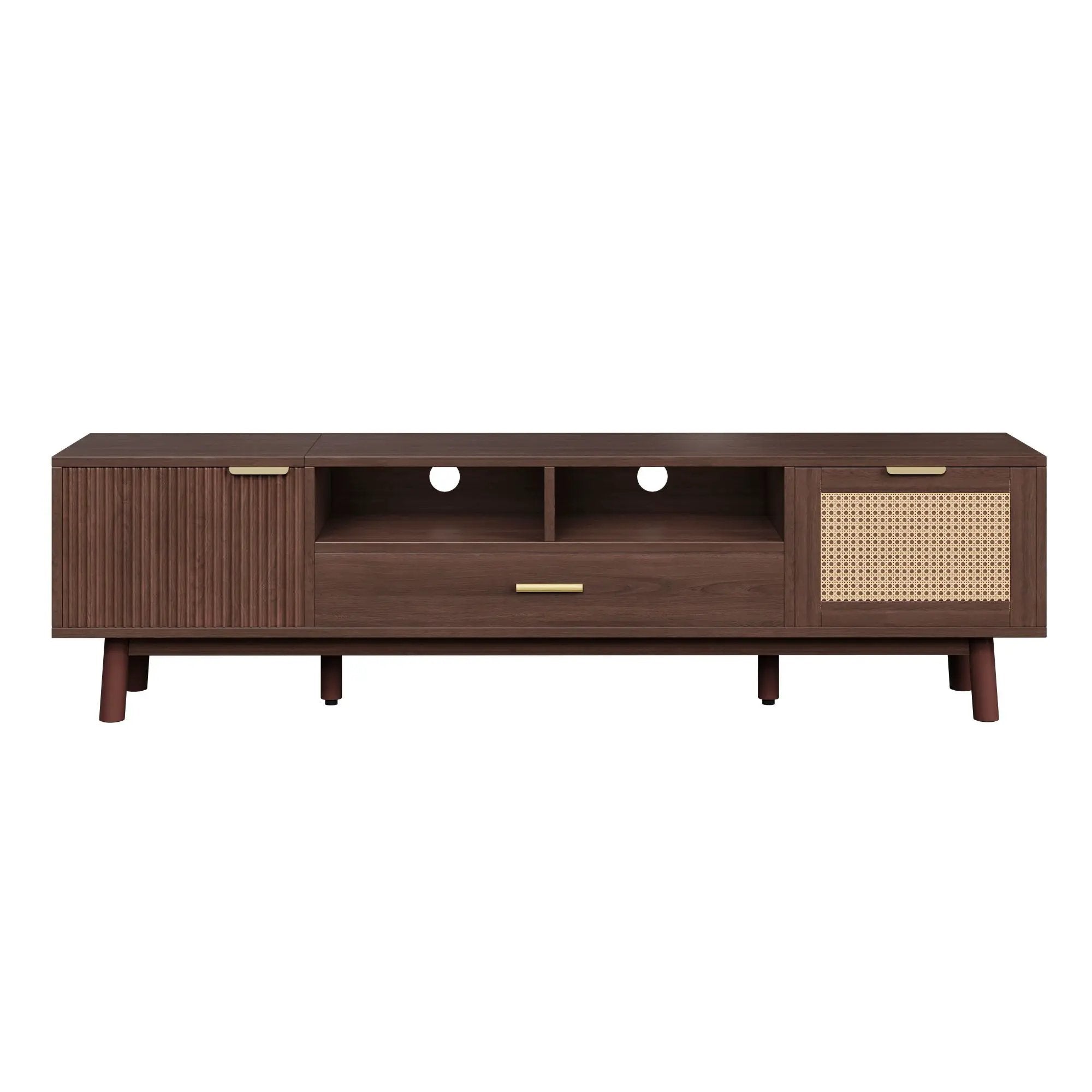 TV Stand for 75" TVs with Soft-Closing Doors and Drop-Down Cabinet by HouseOfZazla