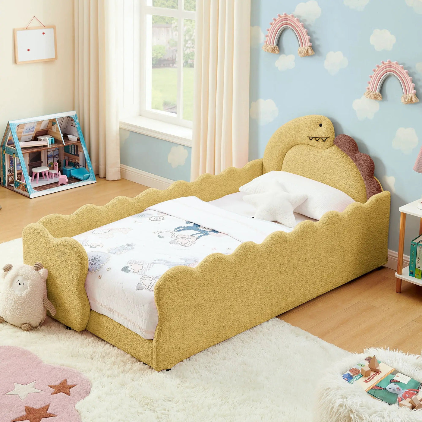 Cute Dinosaur Shaped Bed With Safety Guardrail, Toddler Frame by Unique Piece Furniture