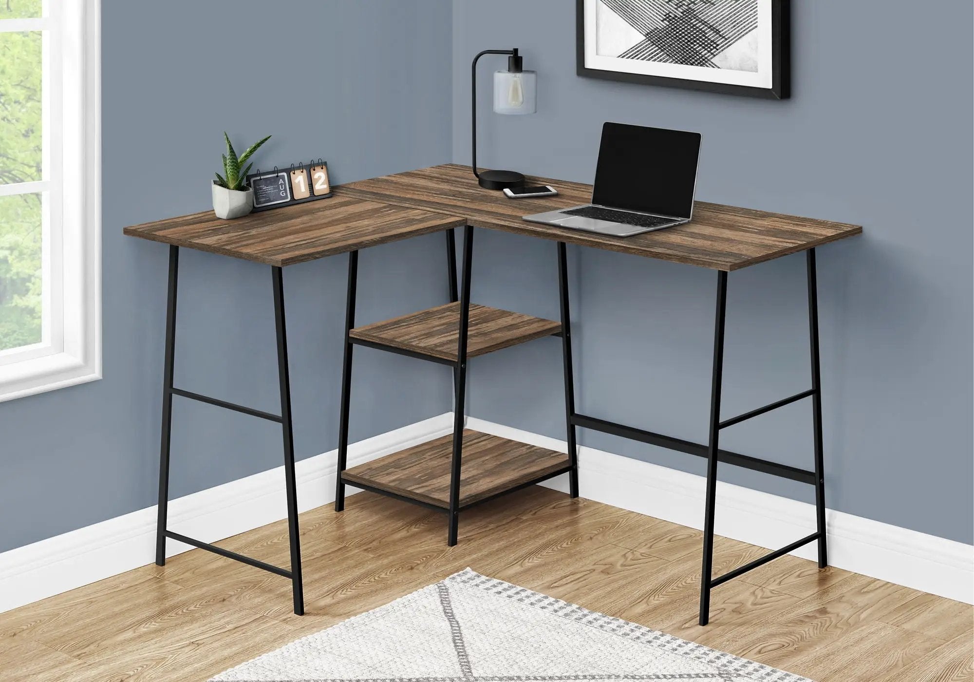 Computer Desk, Home Office, Corner, Storage Shelves, L-Shape, Work, Laptop, Contemporary, Modern - Brown by Unique Piece Furniture