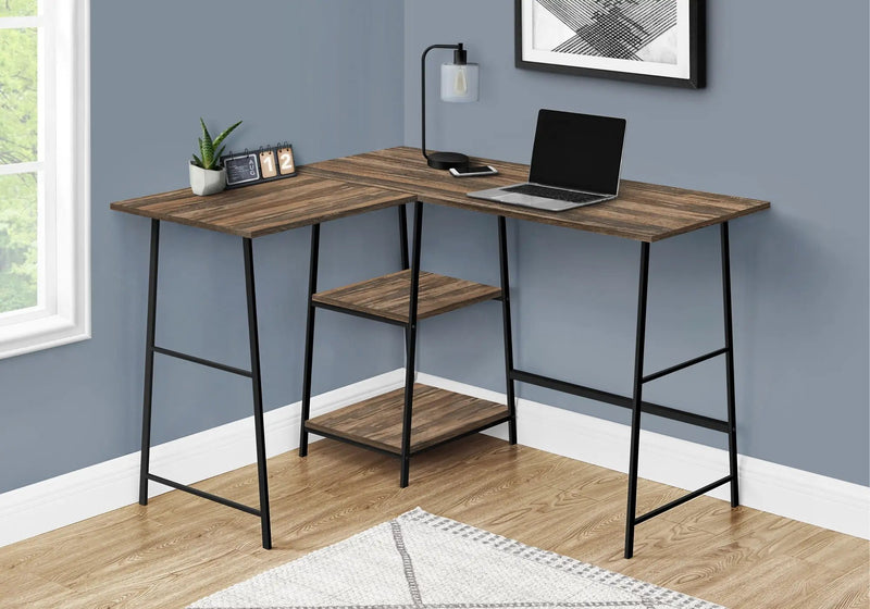 Computer Desk, Home Office, Corner, Storage Shelves, L-Shape, Work, Laptop, Contemporary, Modern - Brown by Unique Piece Furniture