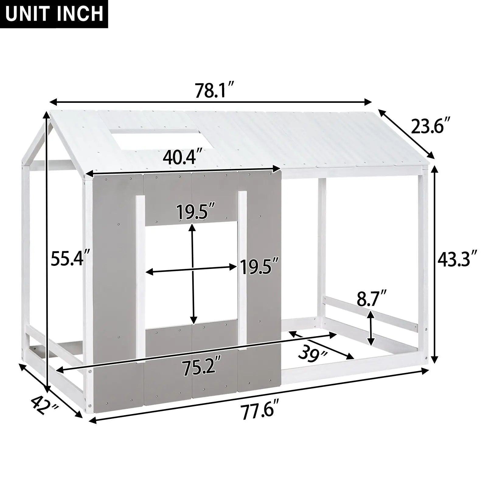 Twin Size House Platform Bed With Roof And Window - Natural / White by HouseOfZazla