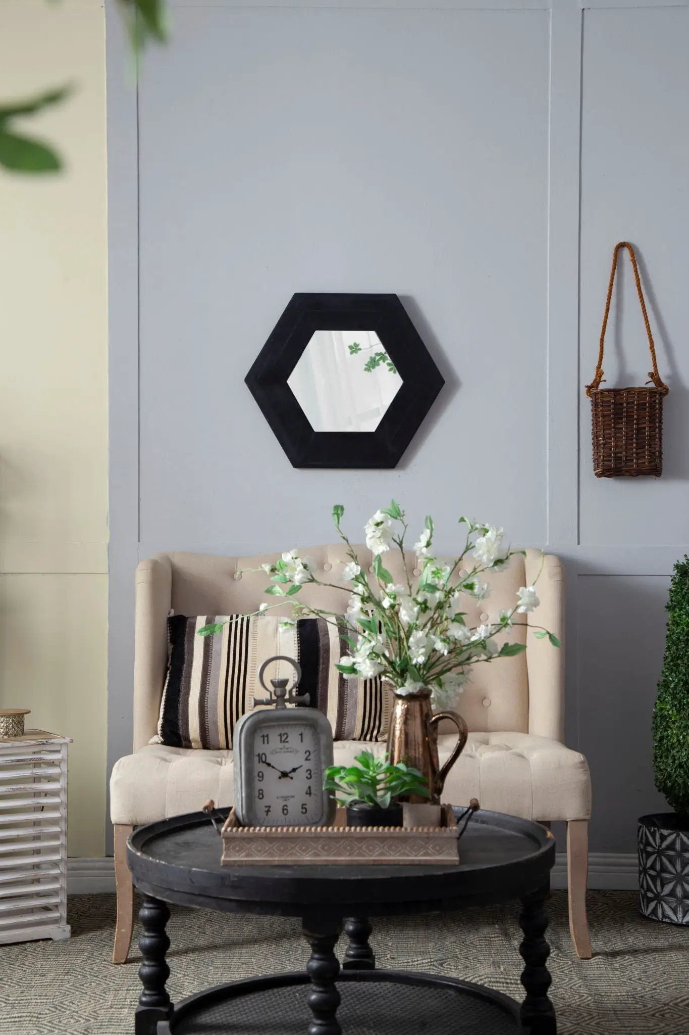 Hexagon Mirror With Natural Wood Frame, Wall Decor For Living Room Bathroom Hallway by Unique Piece Furniture