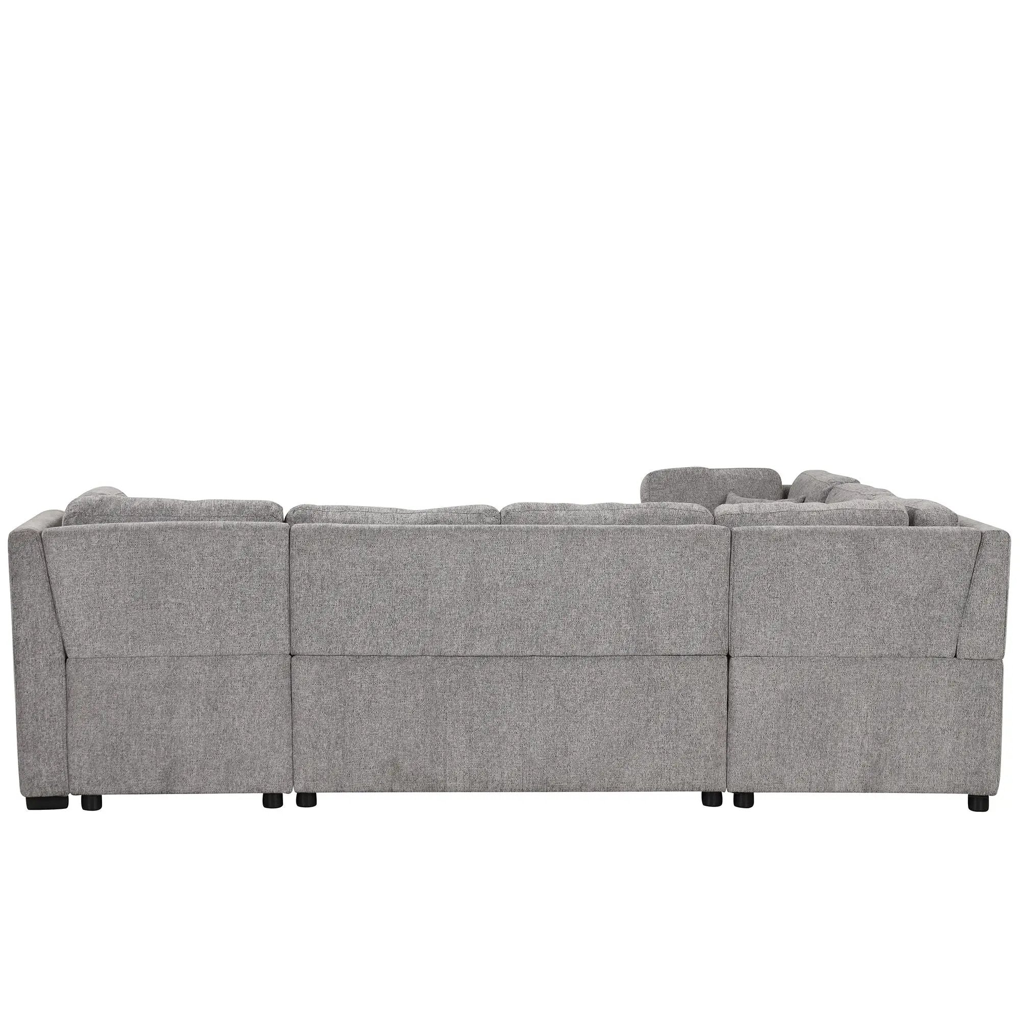 U-Shaped Sectional Sofa Pull Out Sofa Bed With Two USB Ports, Two Power Sockets, Three Back Pillows And A Storage Chaise For Living Room by HouseOfZazla