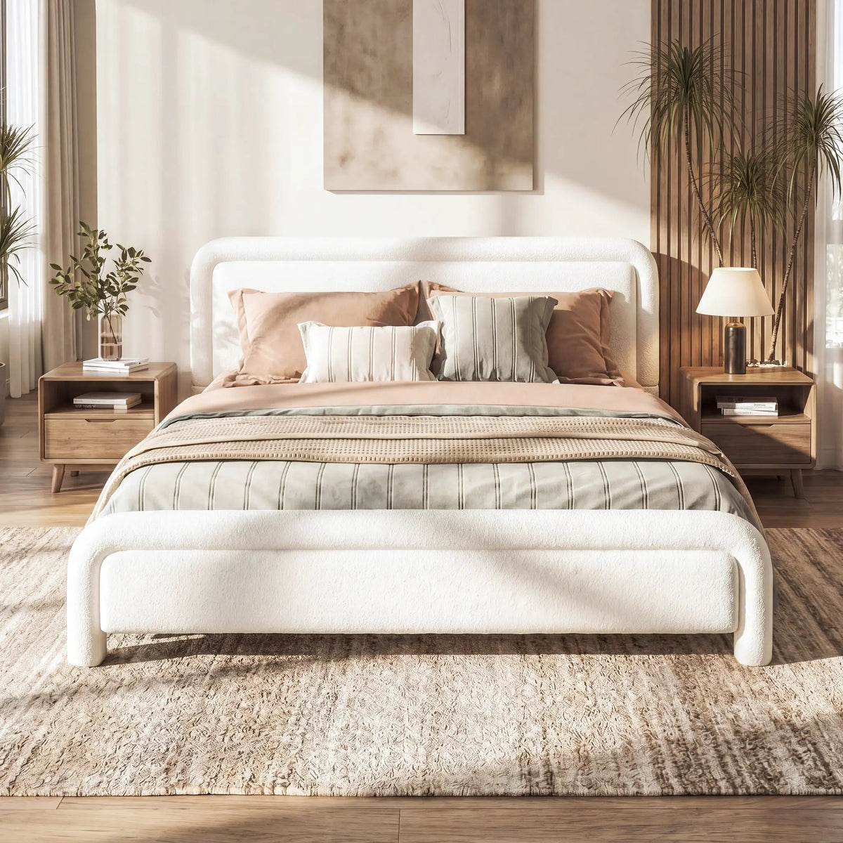 Queen Size Upholstered Platform Bed Frame with Curved Headboard by HouseOfZazla