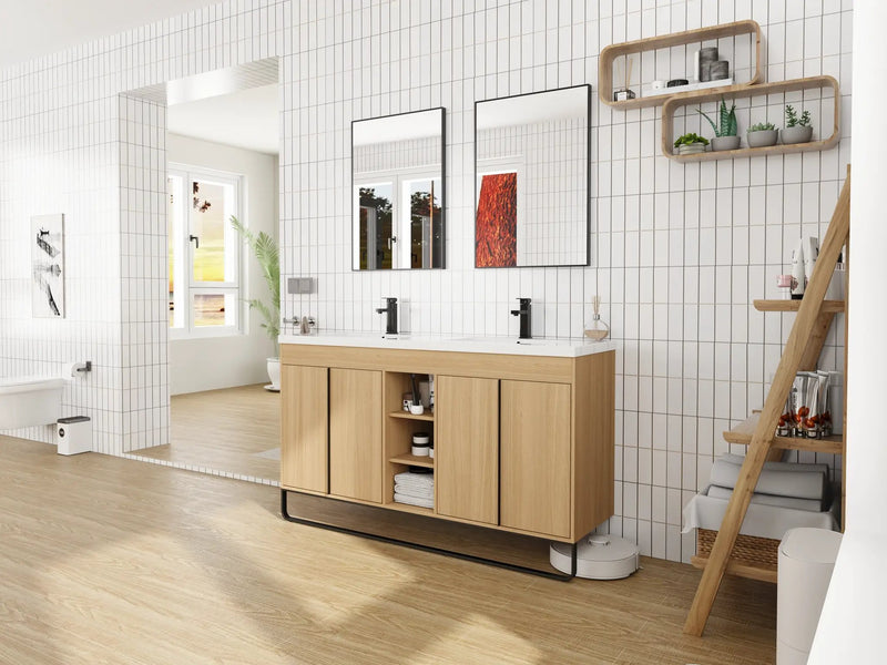 60" Freestanding Bathroom Vanity With Resin Double Sink, photo 10 of 10