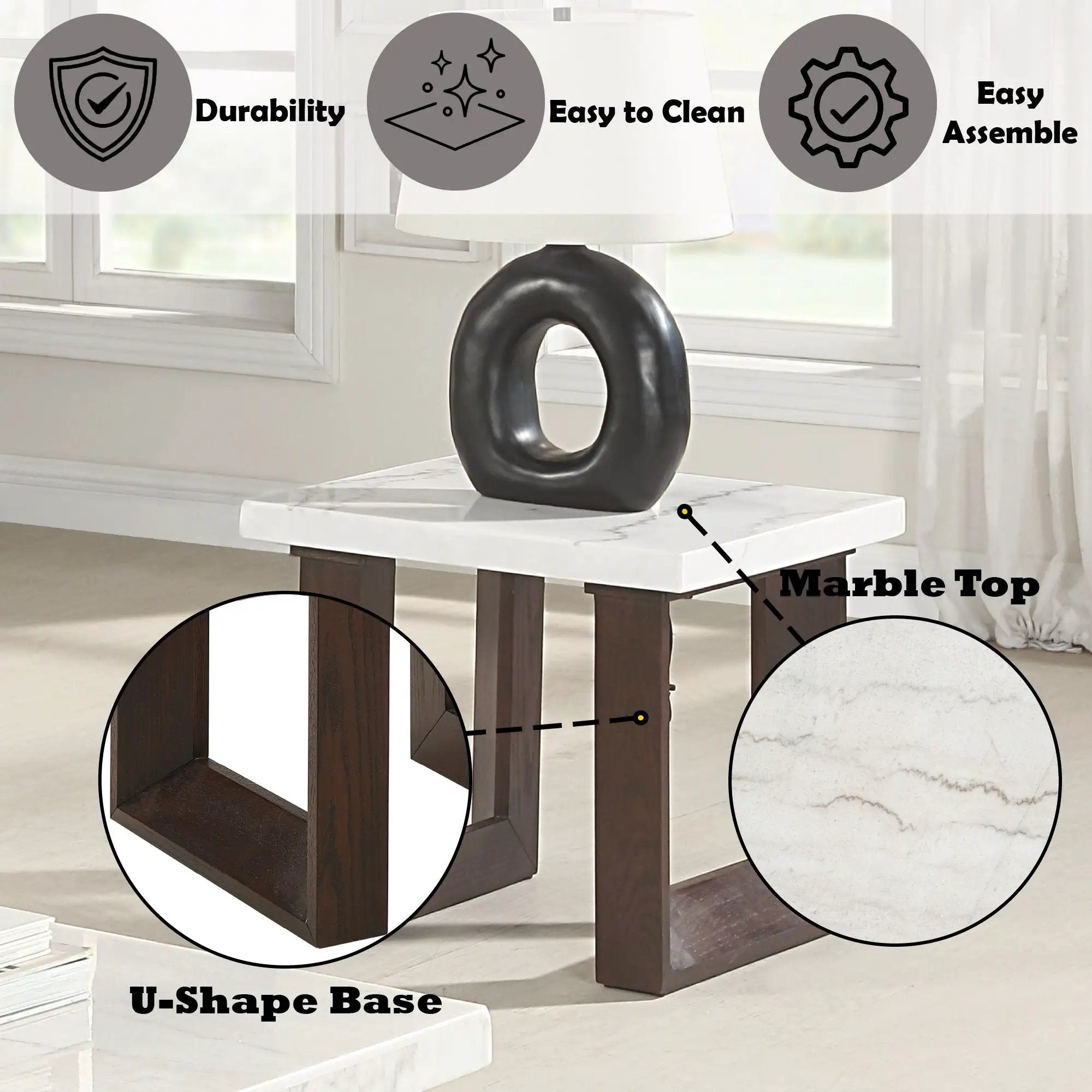 Edwyn - Natural Marble Top End Table by Unique Piece Furniture