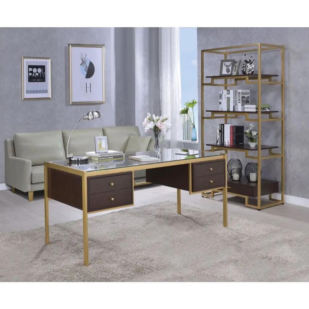 Yumia - Writing Desk - Gold & Walnut by Unique Piece Furniture