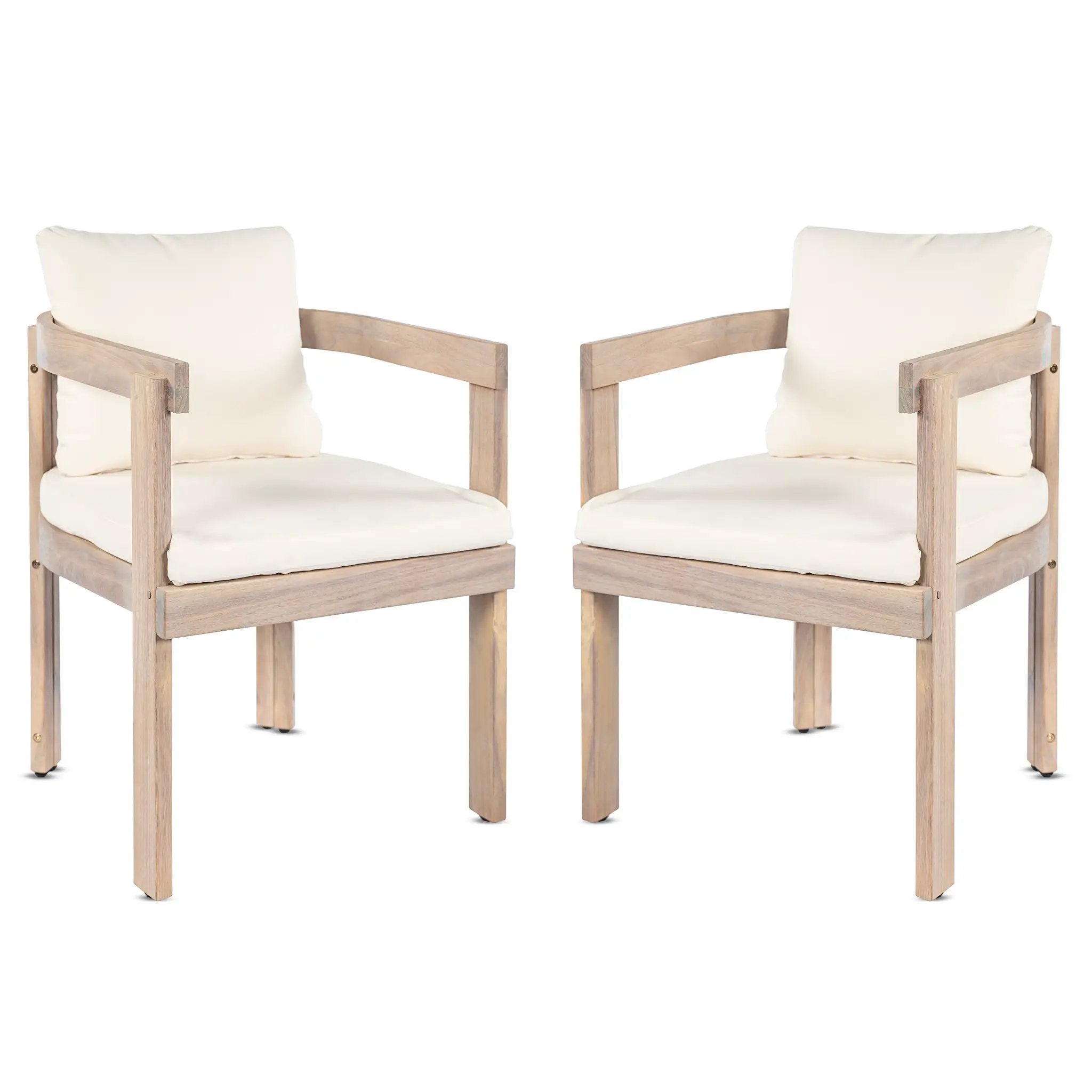 Acacia Wood Dining Chairs Set of 2, Armchairs with Cushions by HouseOfZazla