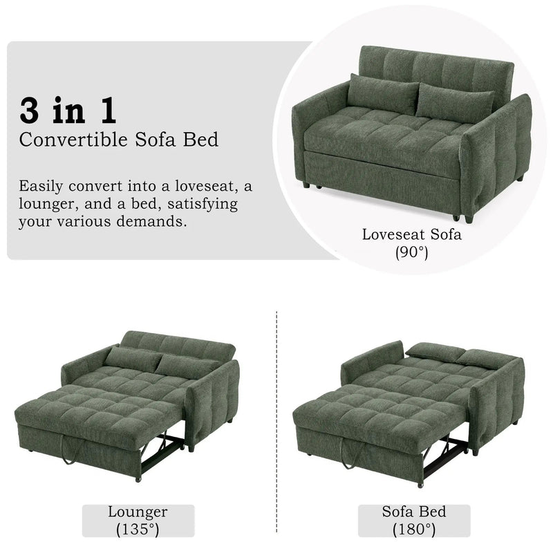 Loveseat Sofa Pull-Out Bed With Adjustable Backrest, 3 USB Ports And 2 Lumbar Pillows For Living Room by Unique Piece Furniture