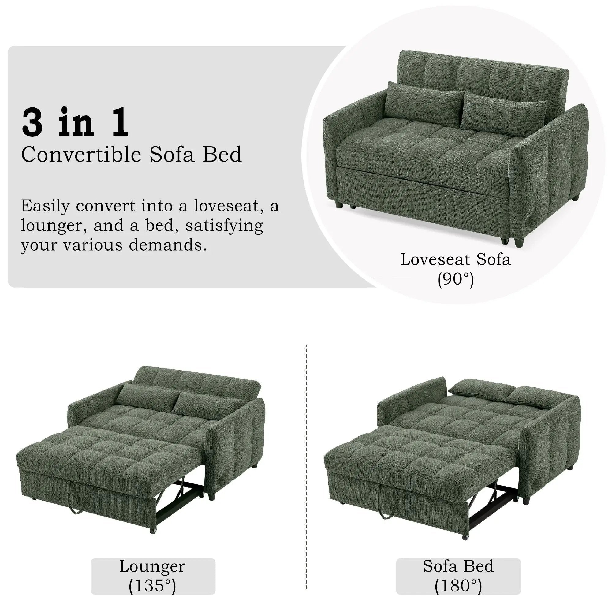 Loveseat Sofa Pull-Out Bed With Adjustable Backrest, 3 USB Ports And 2 Lumbar Pillows For Living Room by HouseOfZazla