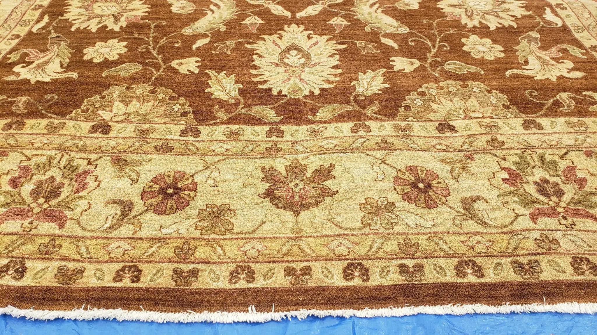 Indo Persian Rug 10x14, Mahal Sultanabad Oriental Carpet, Burnt Orange & Beige, Handmade Wool Area Rug by Jewel Rugs