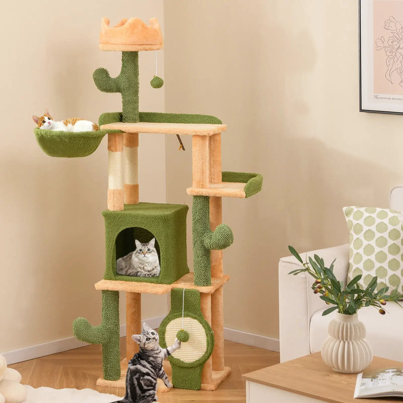 63 Inch Cactus Cat Tree with Sisal Scratching Posts and Board for Indoor Cats by DirectDeals