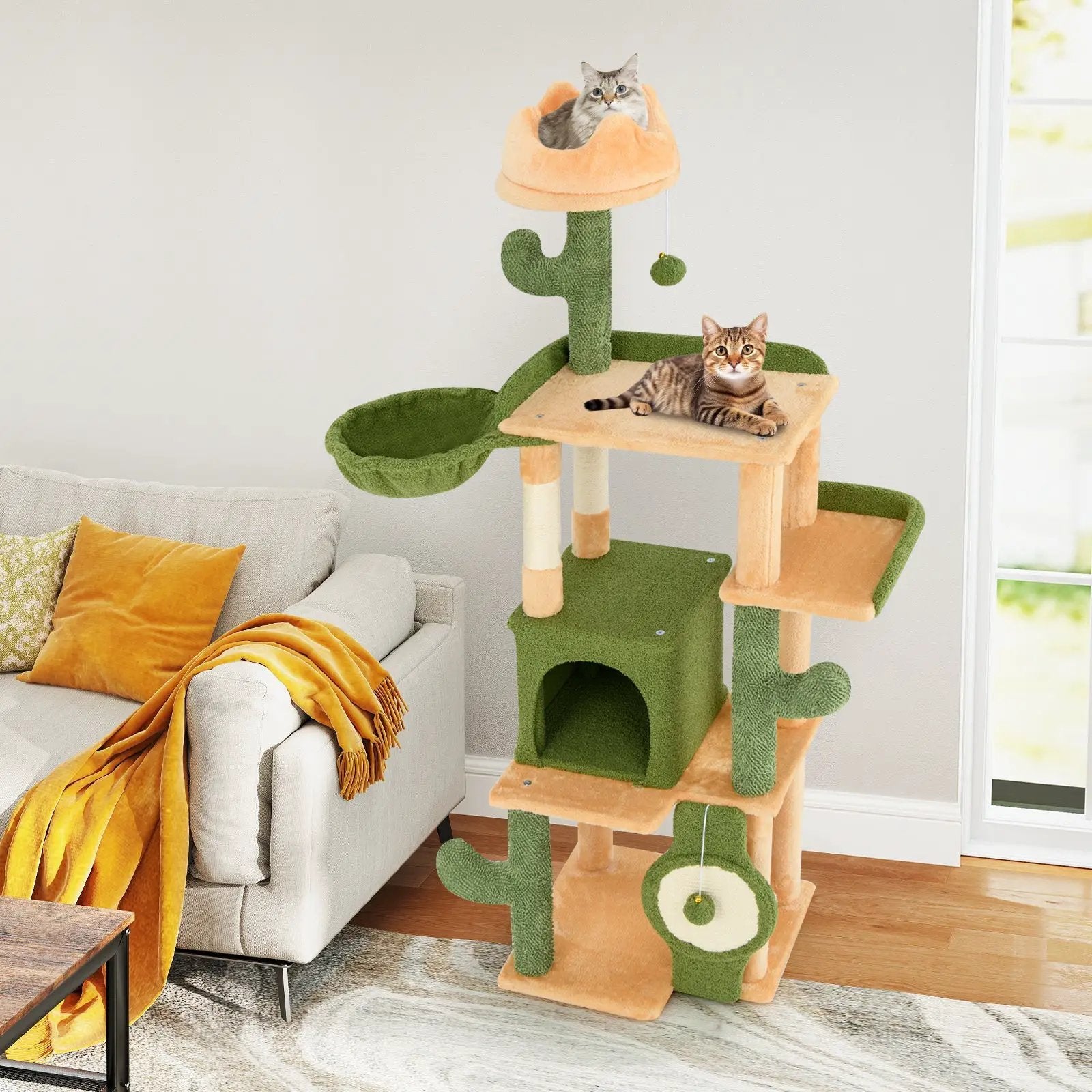 63 Inch Cactus Cat Tree with Sisal Scratching Posts and Board for Indoor Cats by DirectDeals