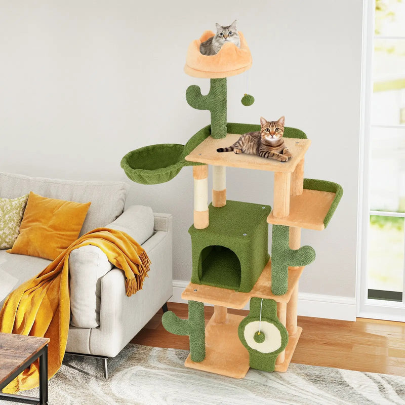 63 Inch Cactus Cat Tree with Sisal Scratching Posts and Board for Indoor Cats by DirectDeals