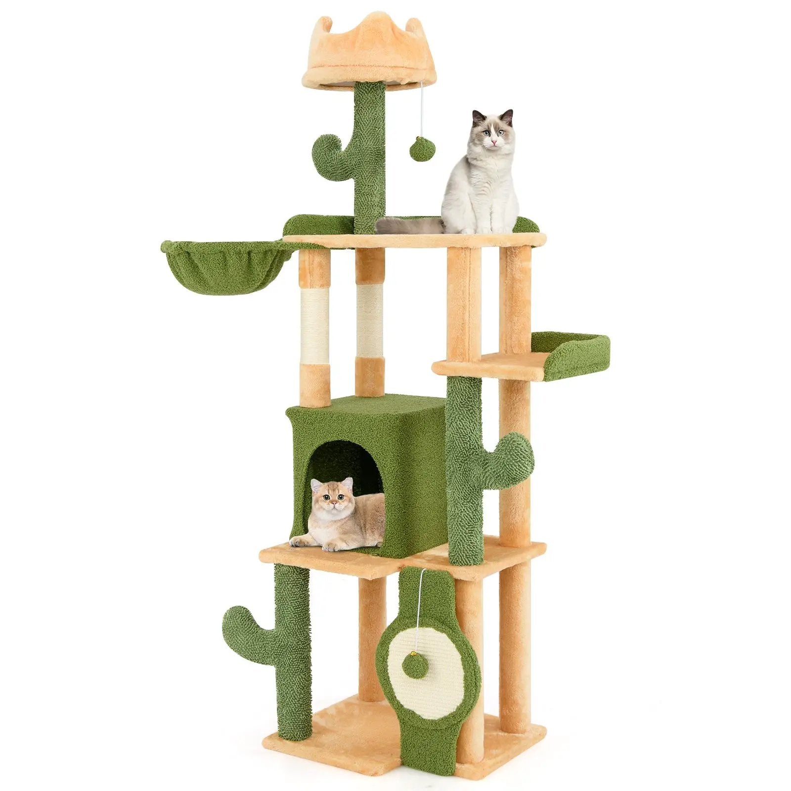 63 Inch Cactus Cat Tree with Sisal Scratching Posts and Board for Indoor Cats by DirectDeals