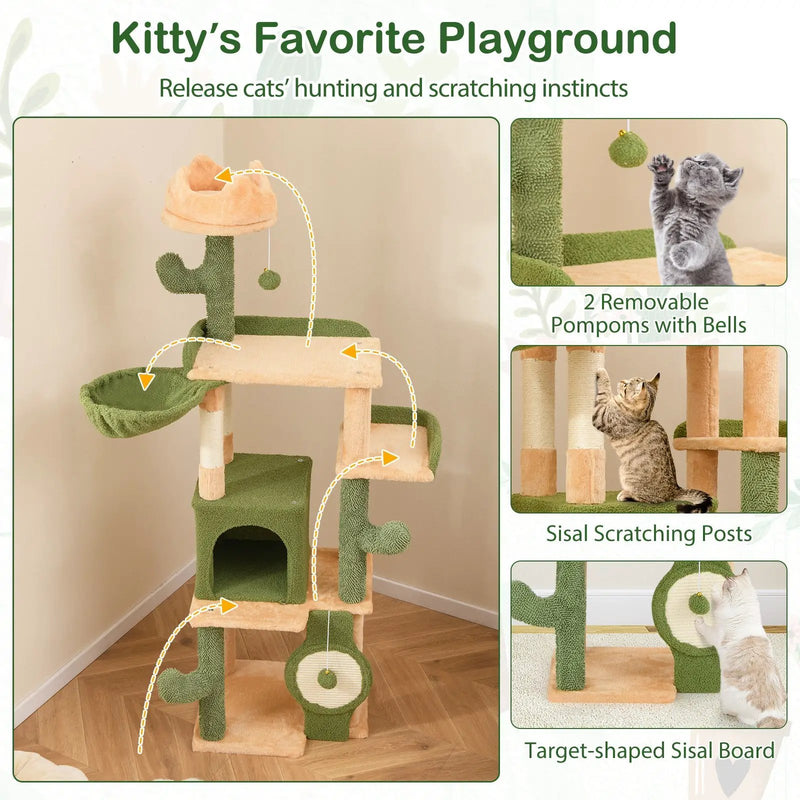 63 Inch Cactus Cat Tree with Sisal Scratching Posts and Board for Indoor Cats by DirectDeals