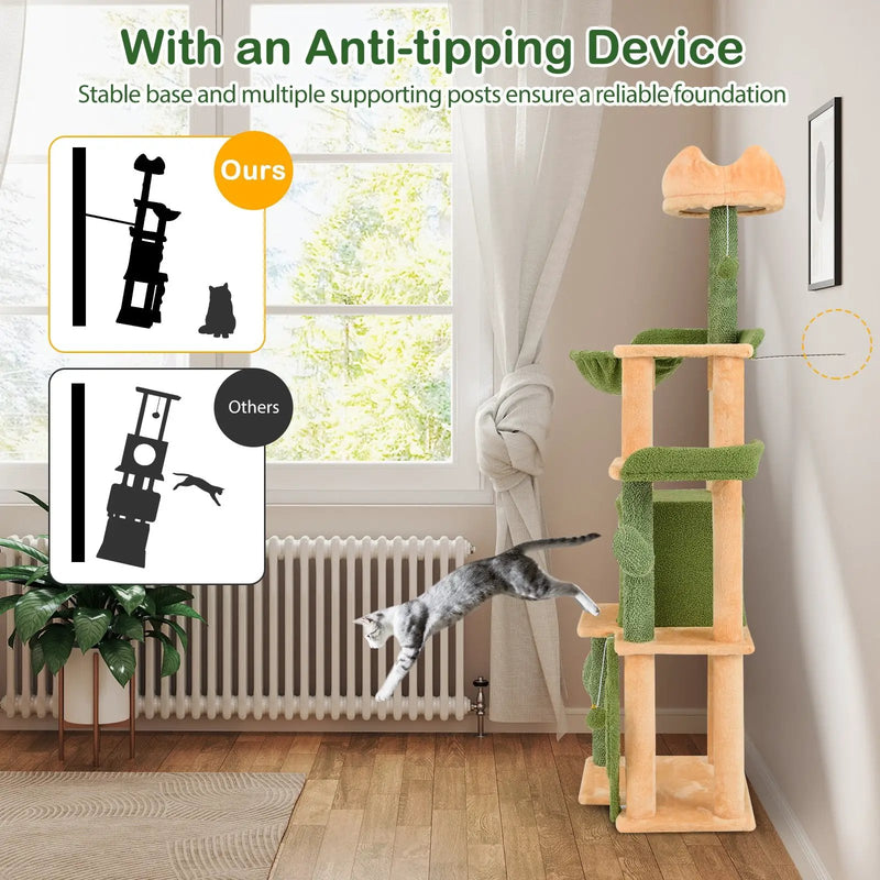 63 Inch Cactus Cat Tree with Sisal Scratching Posts and Board for Indoor Cats by DirectDeals