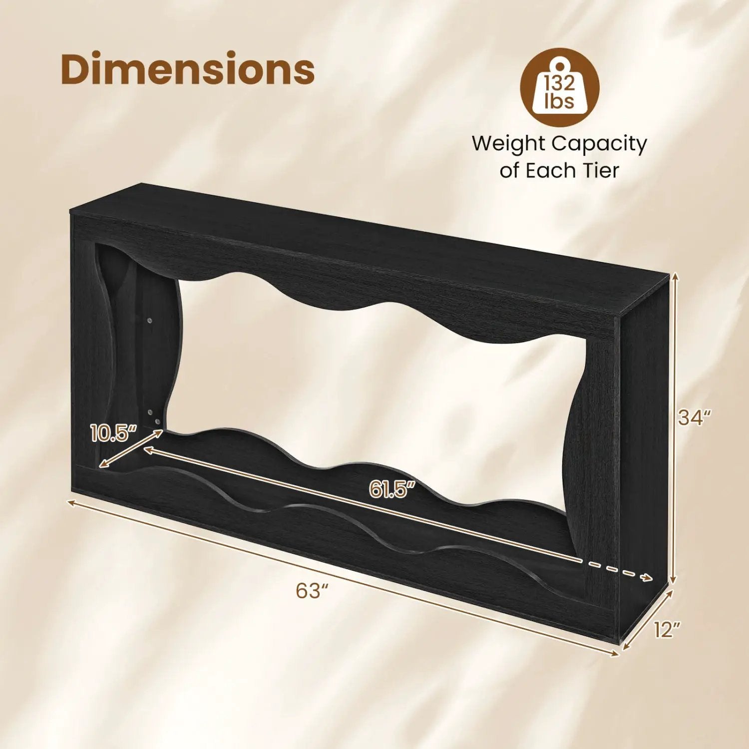 63 Inch Console Table 2-Tier Narrow Entryway Table with Wavy Edge Storage Shelf by DirectDeals