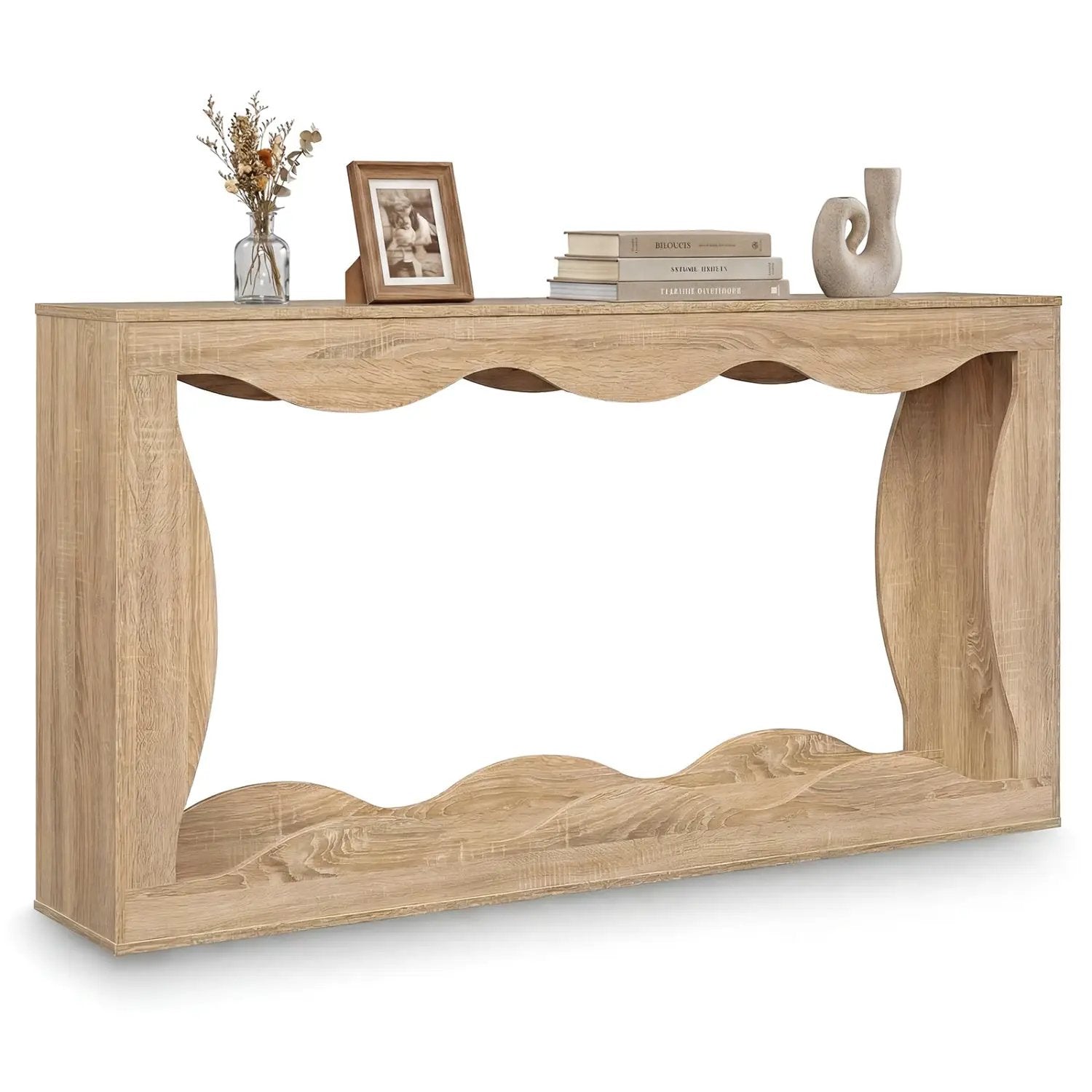 63 Inch Console Table 2-Tier Narrow Entryway Table with Wavy Edge Storage Shelf by DirectDeals