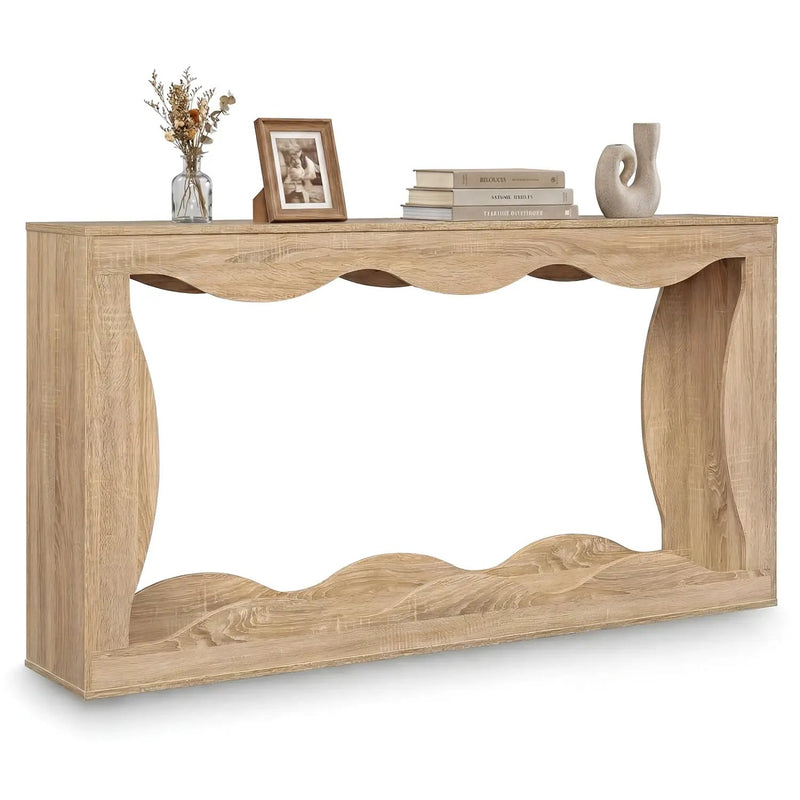 63 Inch Console Table 2-Tier Narrow Entryway Table with Wavy Edge Storage Shelf by DirectDeals