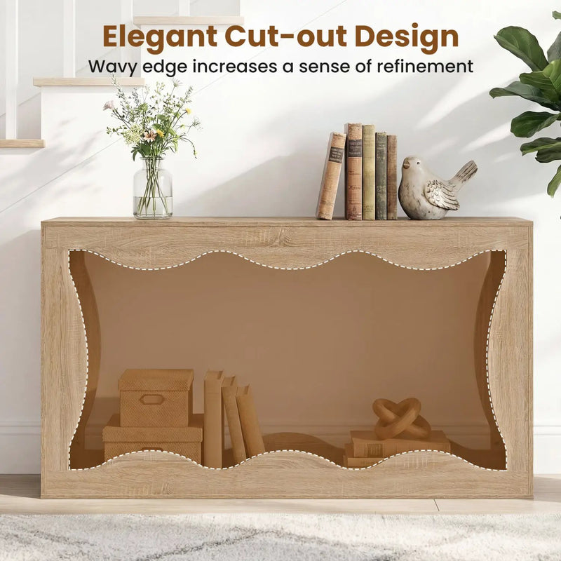 63 Inch Console Table 2-Tier Narrow Entryway Table with Wavy Edge Storage Shelf by DirectDeals