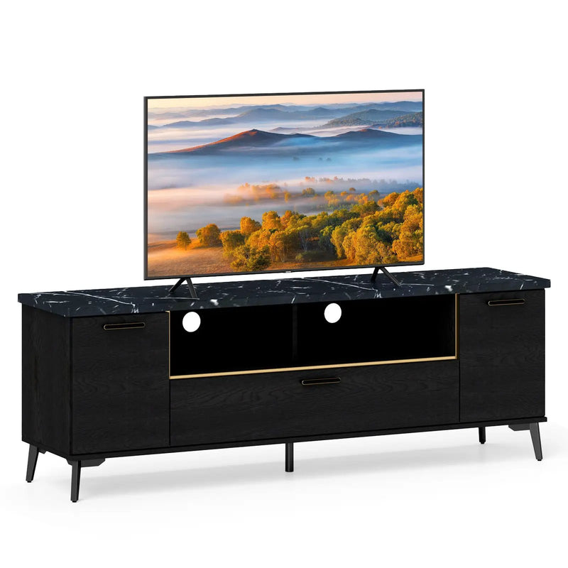 63 Inch TV Stand with Flip Door Cabinet for TVs up to 75 Inch-Black by DirectDeals