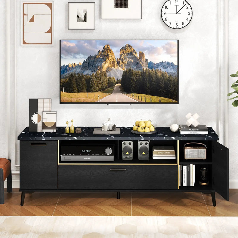 63 Inch TV Stand with Flip Door Cabinet for TVs up to 75 Inch-Black by DirectDeals
