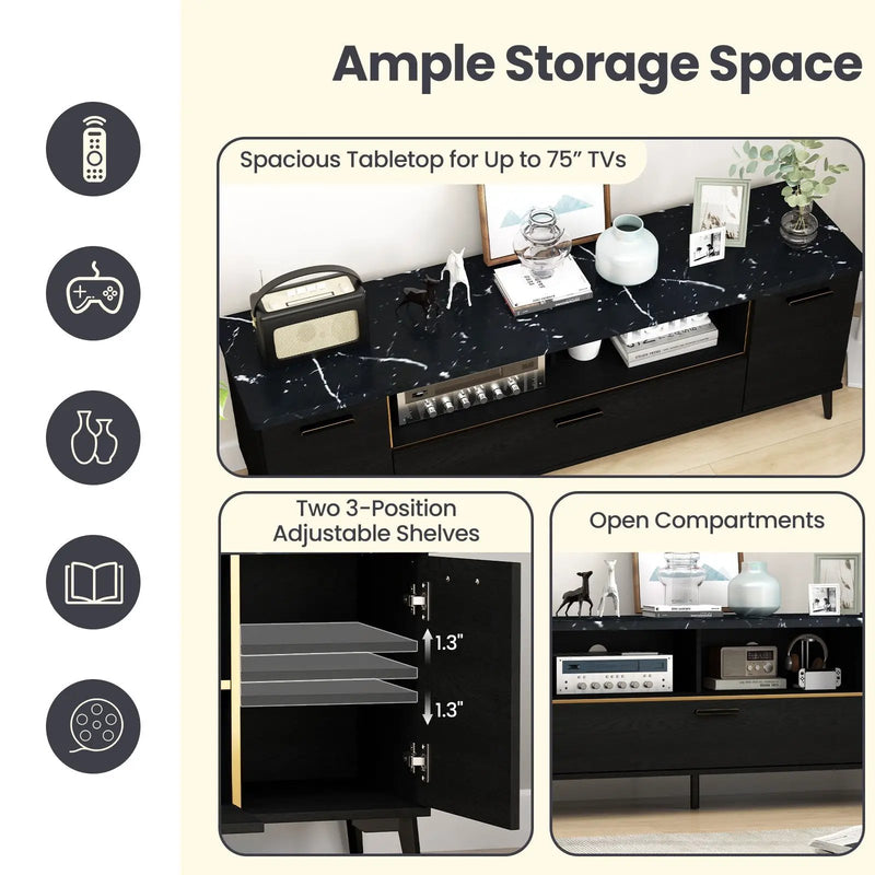 63 Inch TV Stand with Flip Door Cabinet for TVs up to 75 Inch-Black by DirectDeals