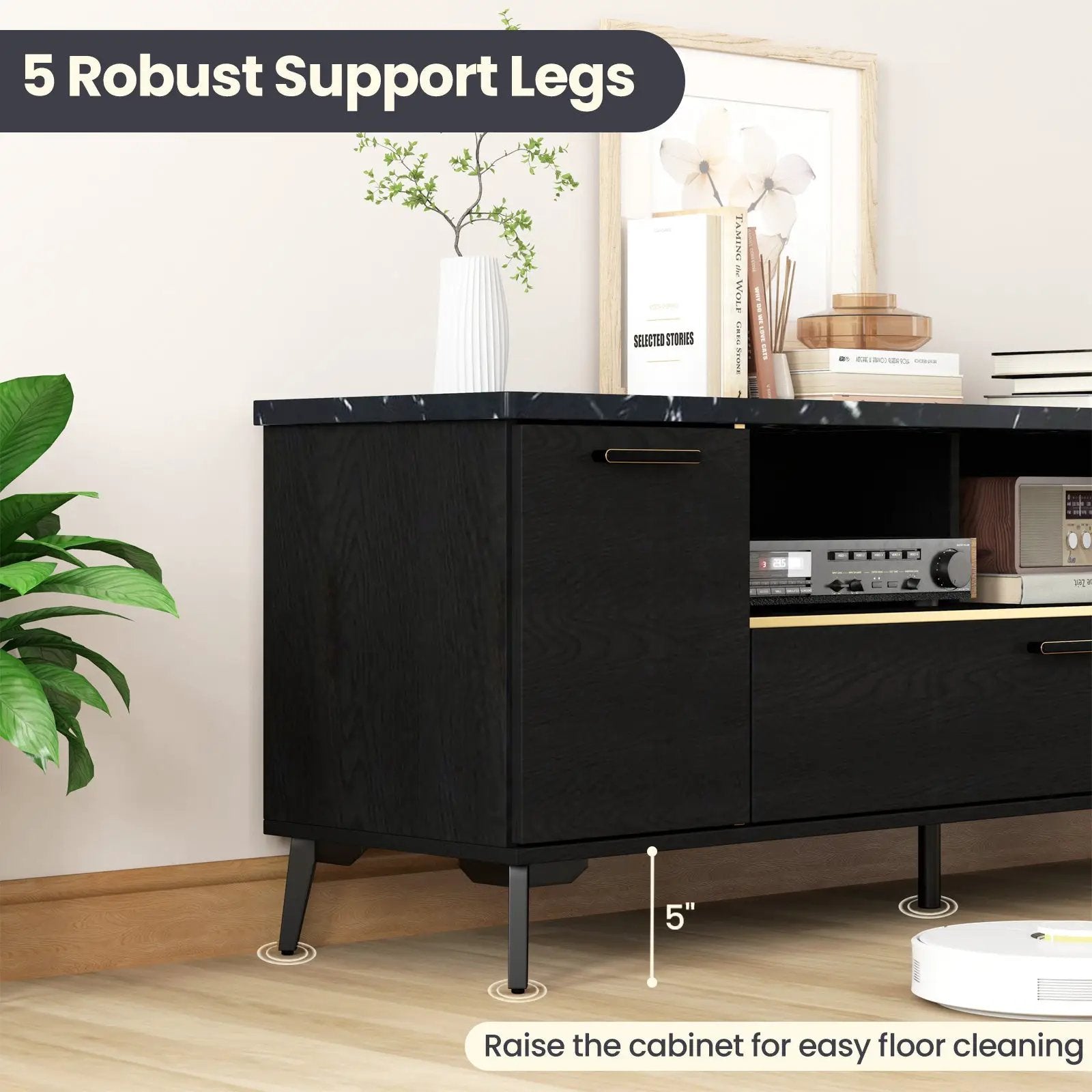63 Inch TV Stand with Flip Door Cabinet for TVs up to 75 Inch-Black by DirectDeals