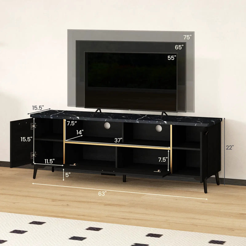 63 Inch TV Stand with Flip Door Cabinet for TVs up to 75 Inch-Black by DirectDeals