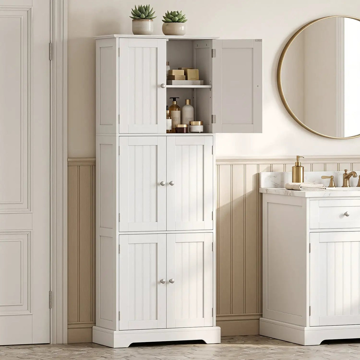 63-Inch Tall Bathroom Storage Cabinet with 6 Doors by DirectDeals