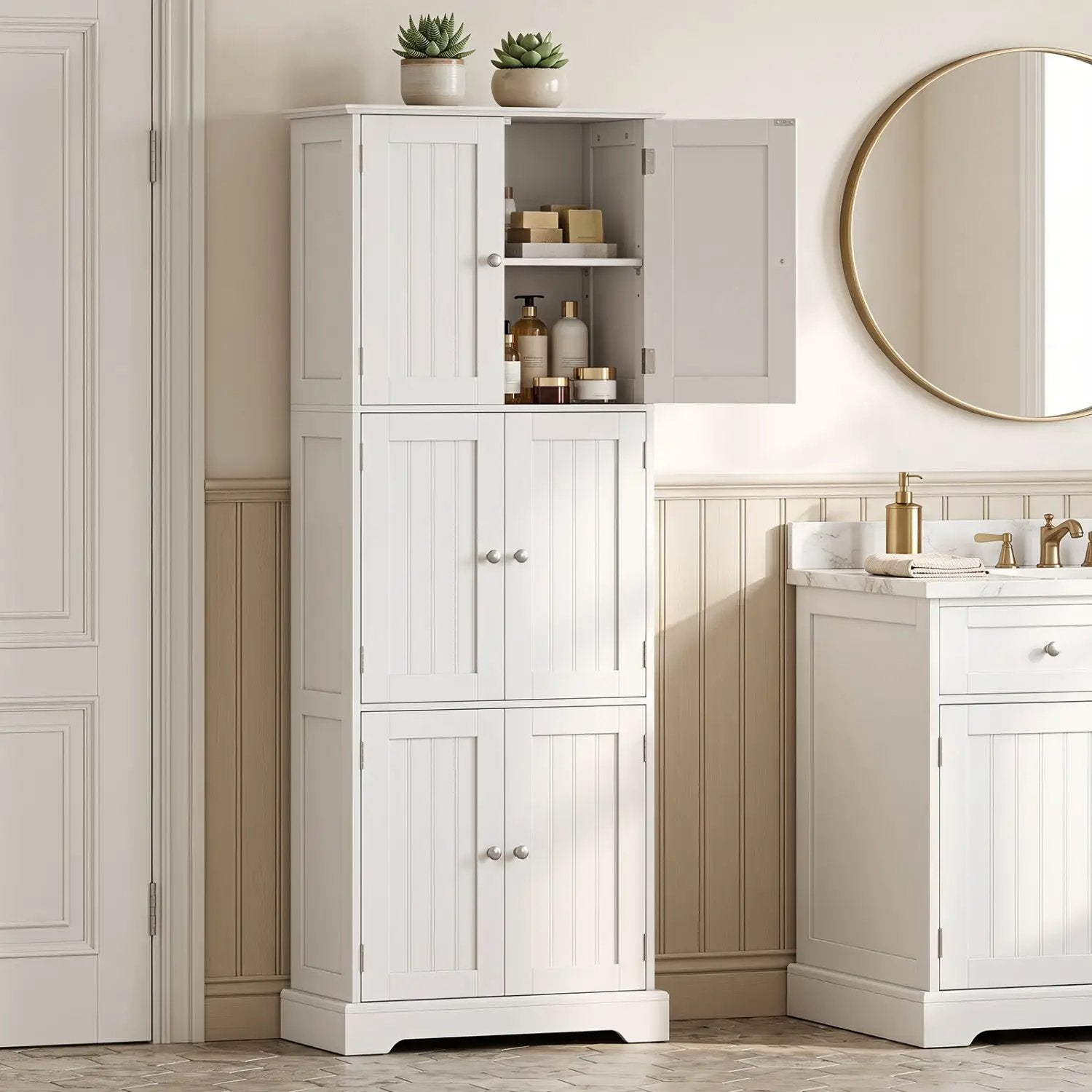 63-Inch Tall Bathroom Storage Cabinet with 6 Doors by DirectDeals