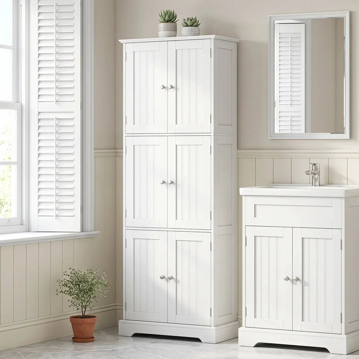 63-Inch Tall Bathroom Storage Cabinet with 6 Doors by DirectDeals