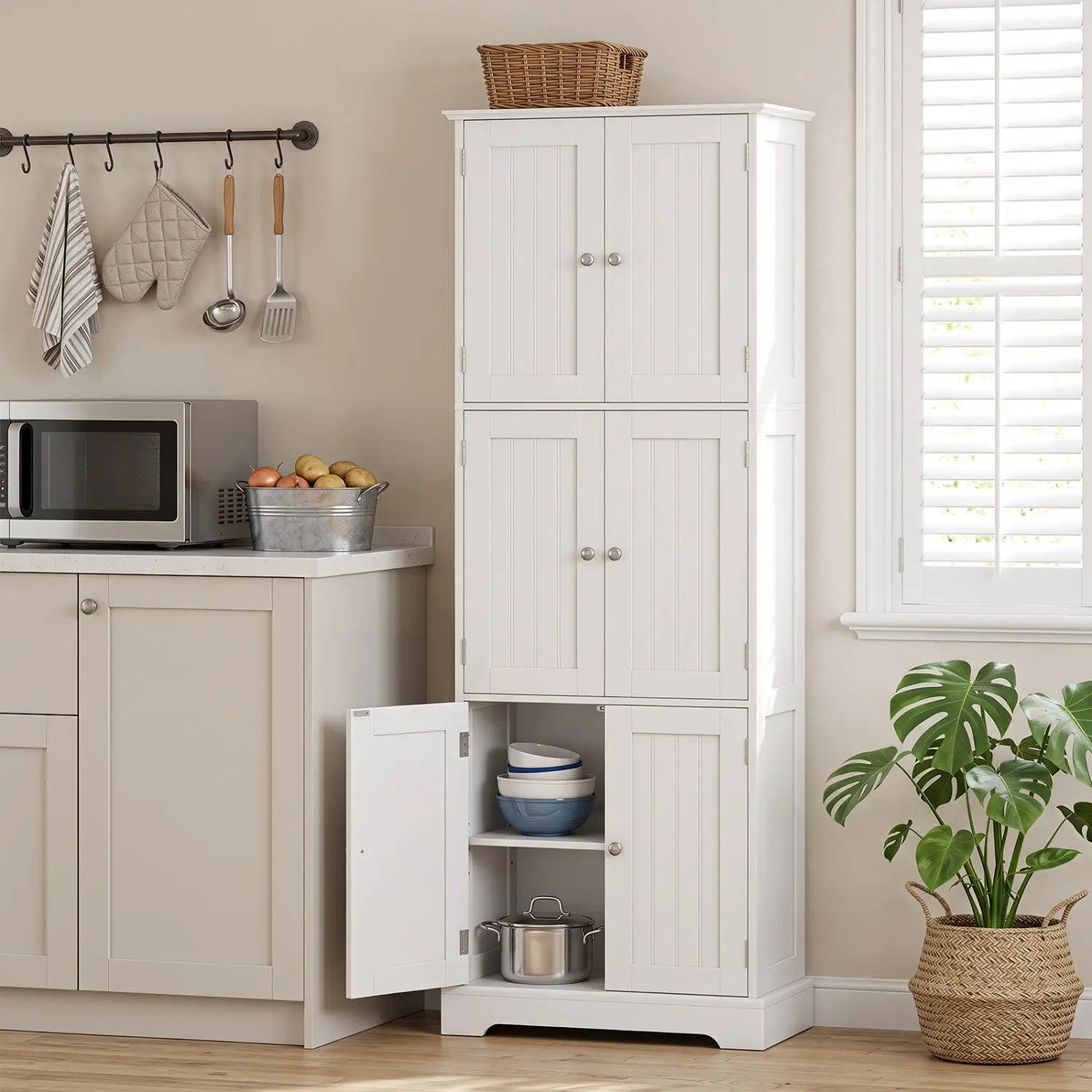 63-Inch Tall Bathroom Storage Cabinet with 6 Doors by DirectDeals