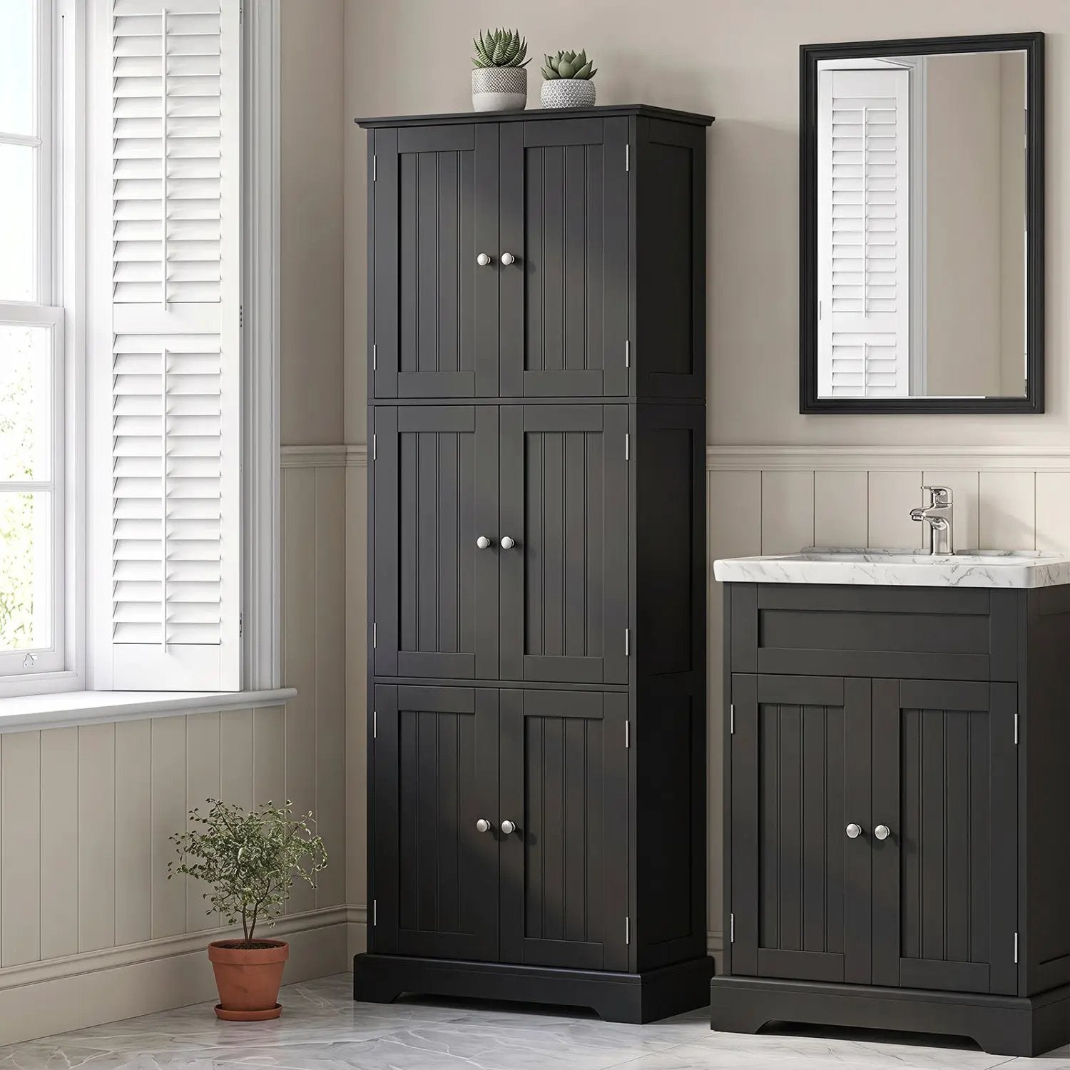 63-Inch Tall Bathroom Storage Cabinet with 6 Doors by DirectDeals