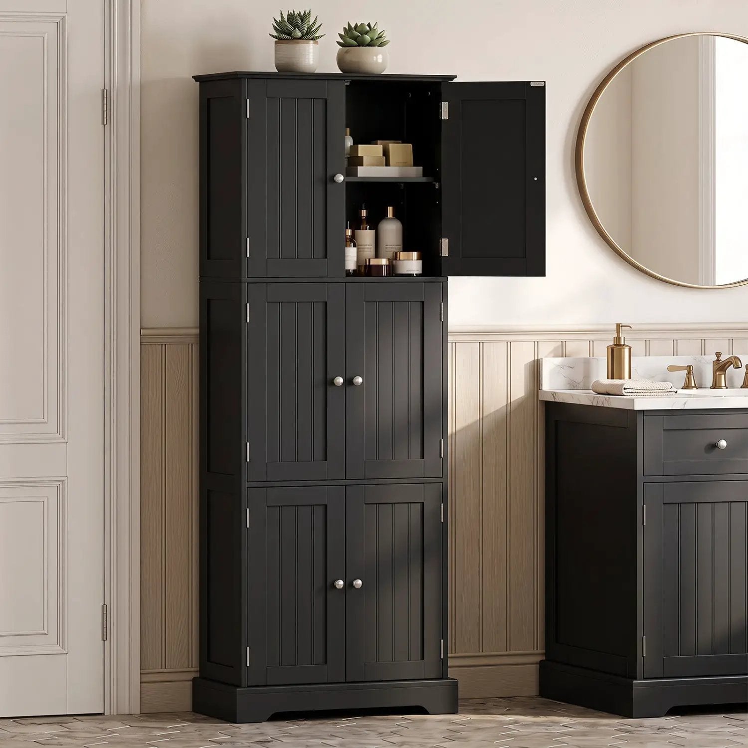 63-Inch Tall Bathroom Storage Cabinet with 6 Doors by DirectDeals