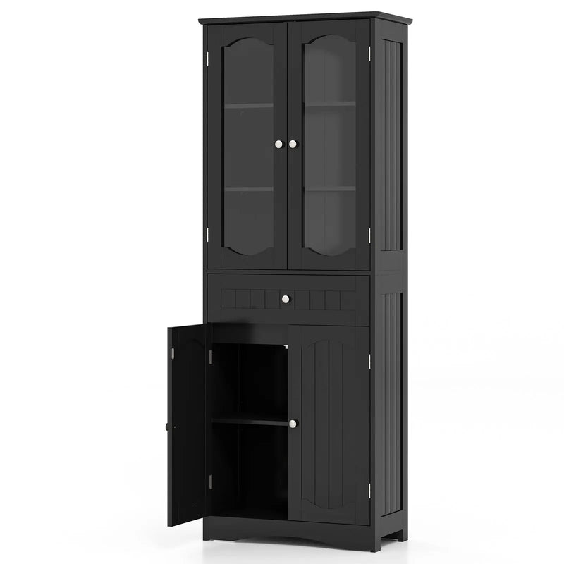 63 Inch Tall Bathroom Storage Cabinet with 2 Glass Doors and Adjustable Shelves Drawer by DirectDeals