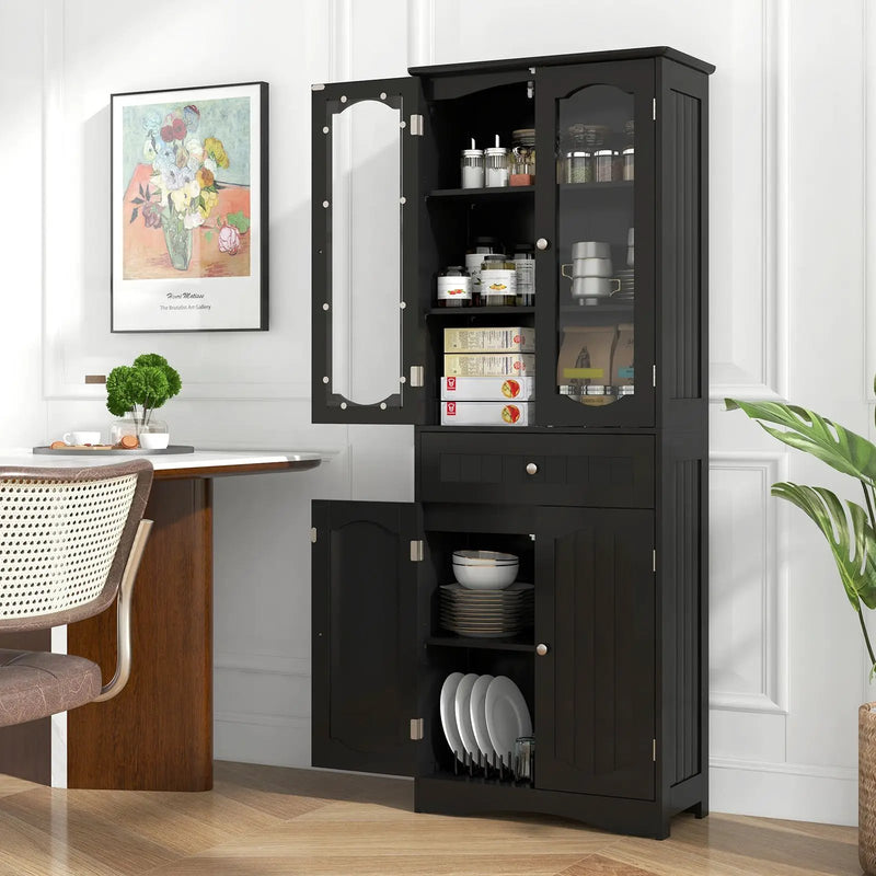 63 Inch Tall Bathroom Storage Cabinet with 2 Glass Doors and Adjustable Shelves Drawer by DirectDeals