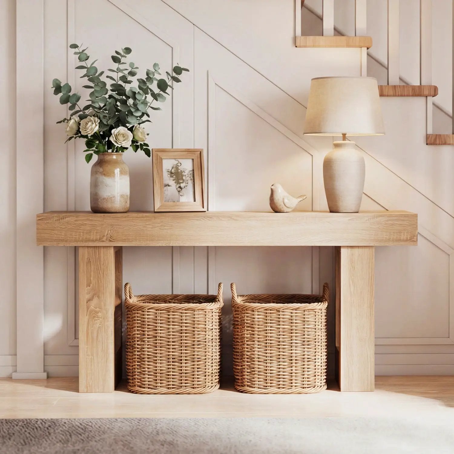 63 Inches Long Console Table Farmhouse Entryway Table with Storage by DirectDeals