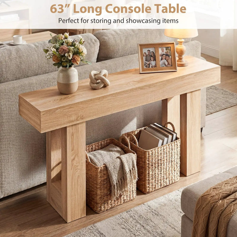 63 Inches Long Console Table Farmhouse Entryway Table with Storage by DirectDeals