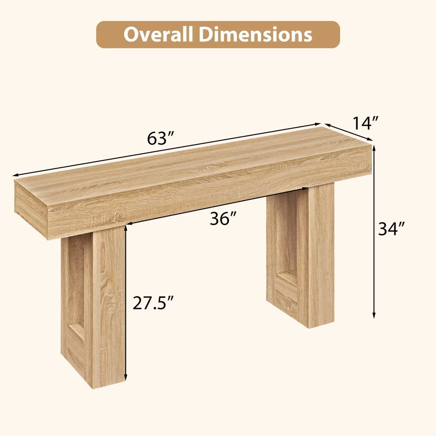 63 Inches Long Console Table Farmhouse Entryway Table with Storage by DirectDeals