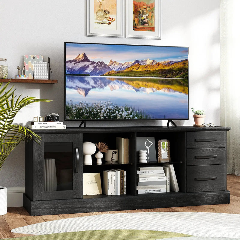 63 Inches Media Console Table with 3 Drawers and 2 Glass Shelves by DirectDeals