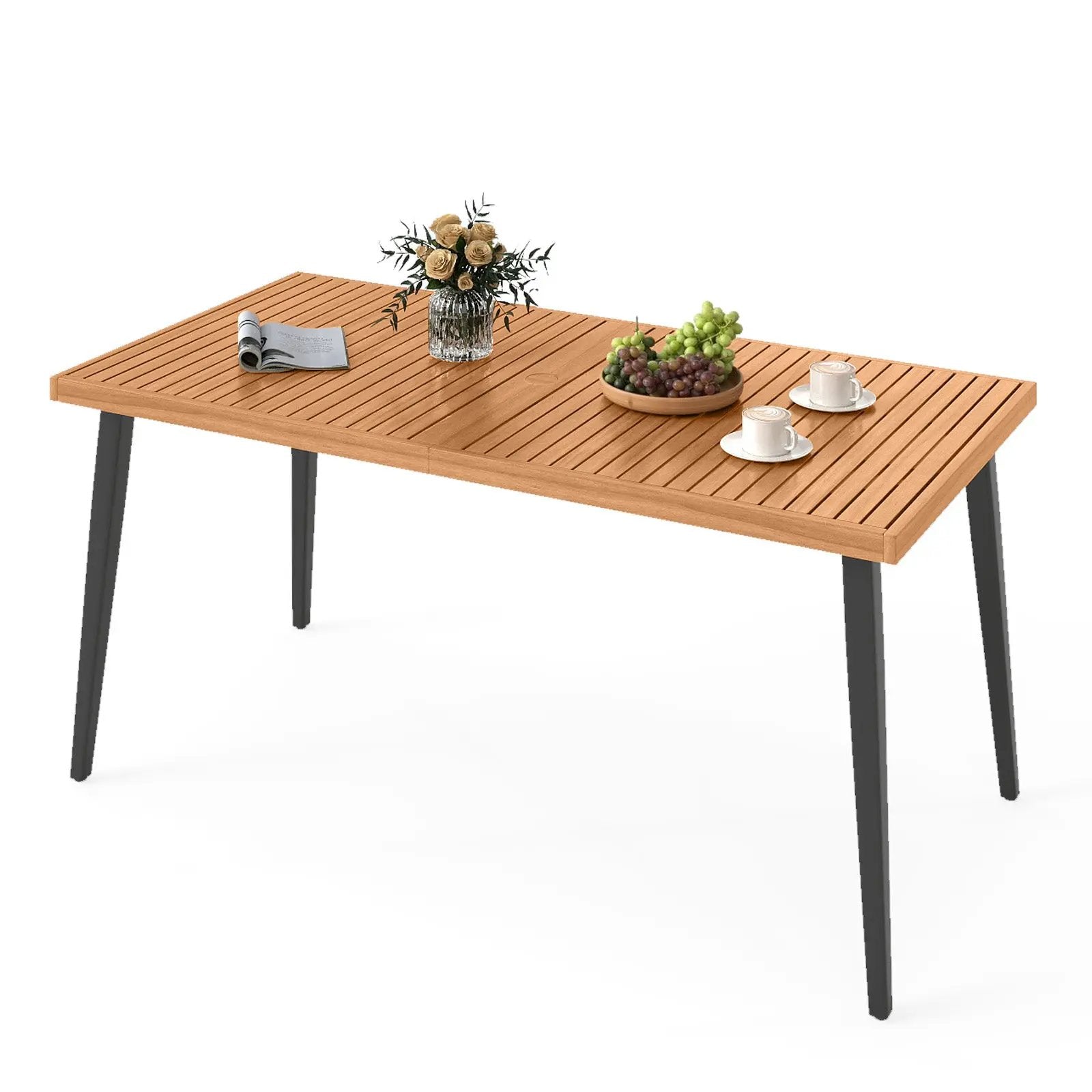 63 Inches Outdoor Indoor Dining Table with 1.97 Inches Umbrella Hole and Metal Legs by DirectDeals