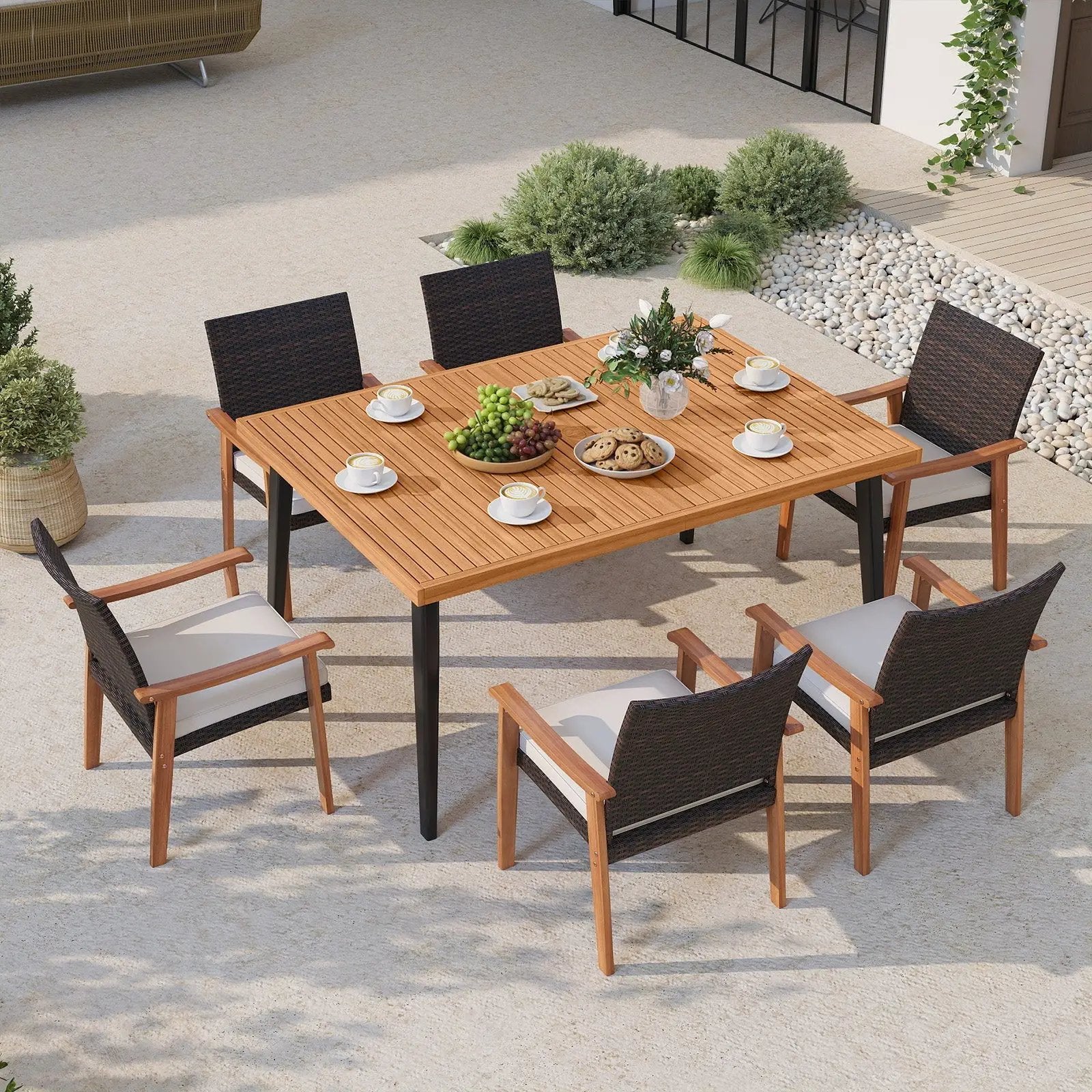 63 Inches Outdoor Indoor Dining Table with 1.97 Inches Umbrella Hole and Metal Legs by DirectDeals