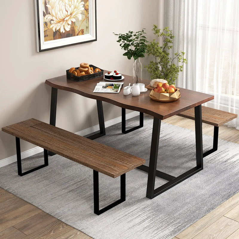 63" Large Dining Table with Wavy Edge and Heavy-duty Metal Frame by DirectDeals