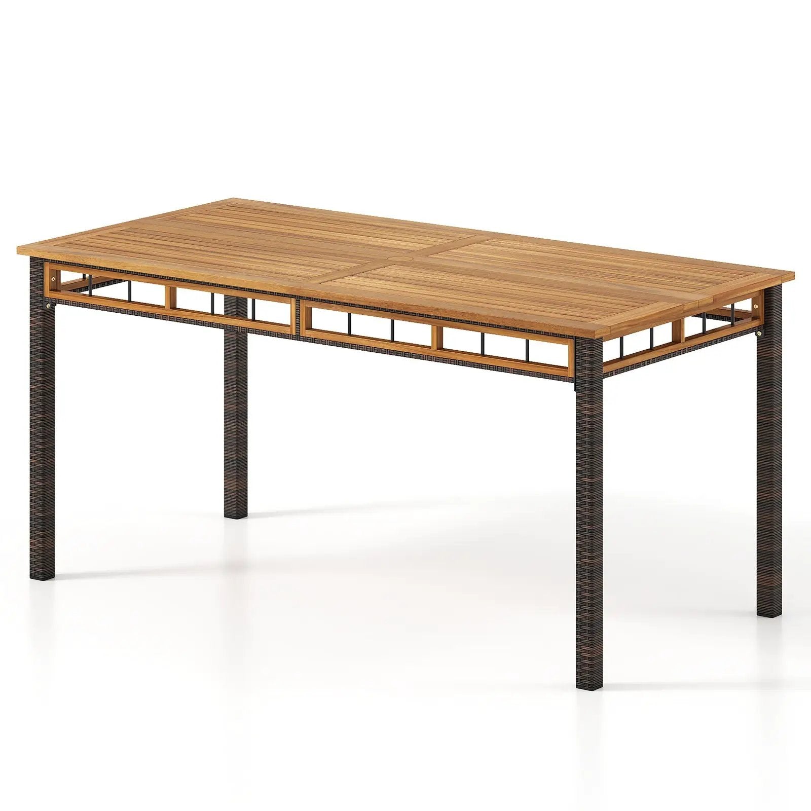 63" Outdoor Dining Table with Acacia Wood Slatted Tabletop by DirectDeals