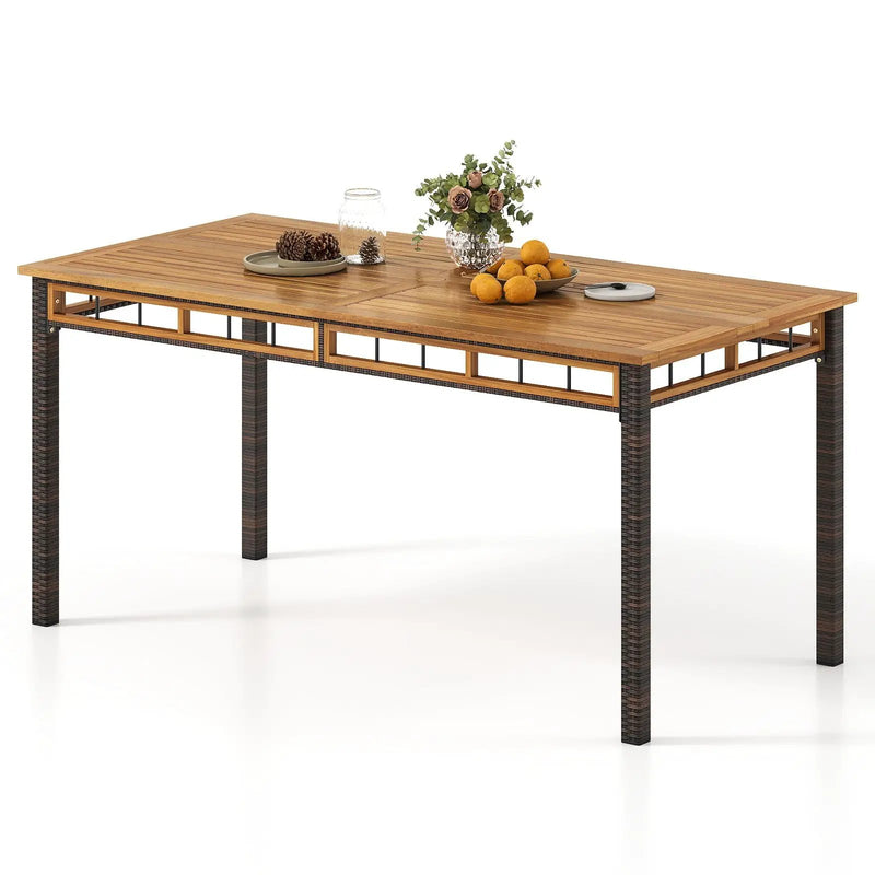63" Outdoor Dining Table with Acacia Wood Slatted Tabletop by DirectDeals