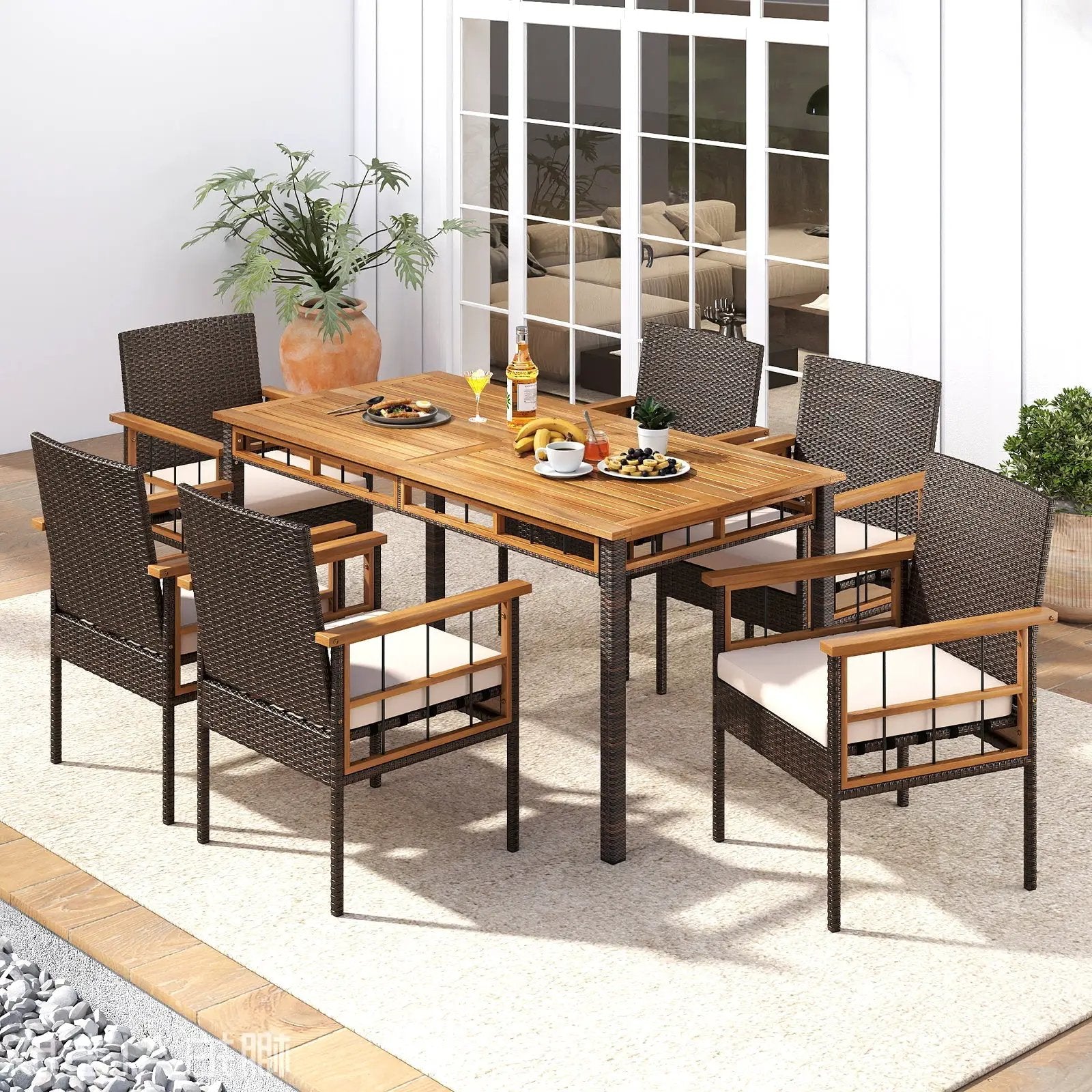 63" Outdoor Dining Table with Acacia Wood Slatted Tabletop by DirectDeals