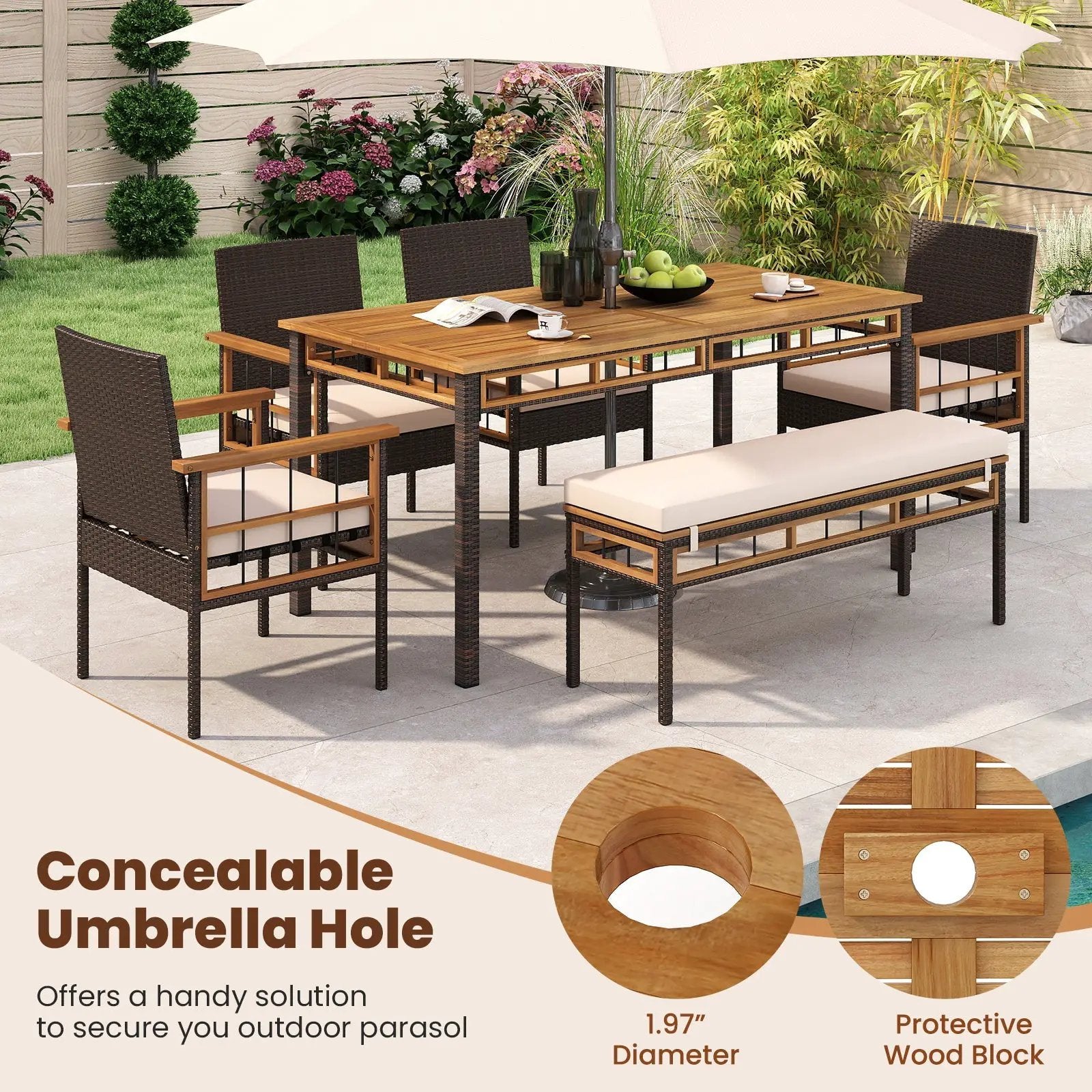 63" Outdoor Dining Table with Acacia Wood Slatted Tabletop by DirectDeals