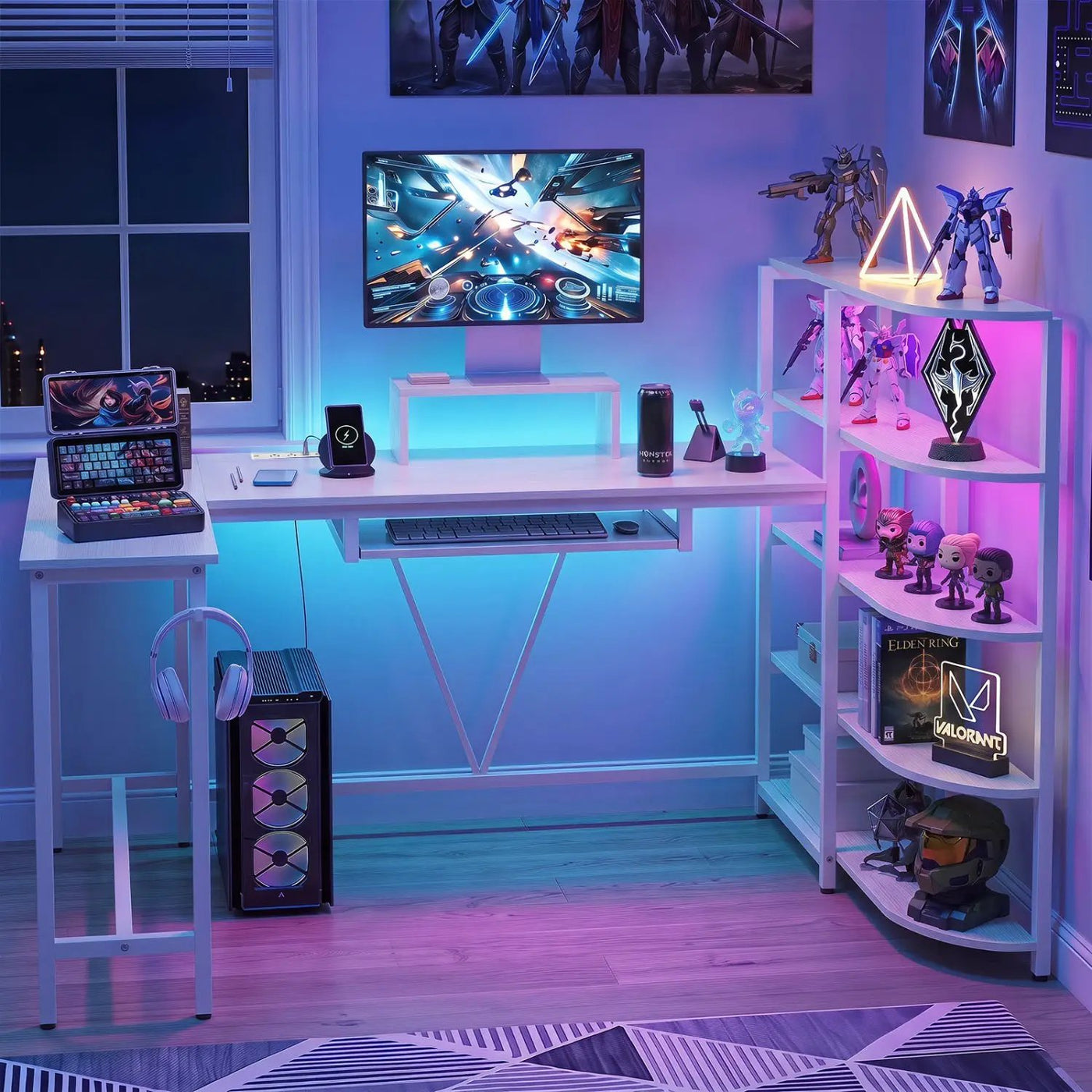63" U-Shaped Computer Desk with Power Outlets & Bookshelf by DirectDeals
